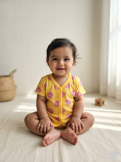 Baby's jabla top - yel pink blossom