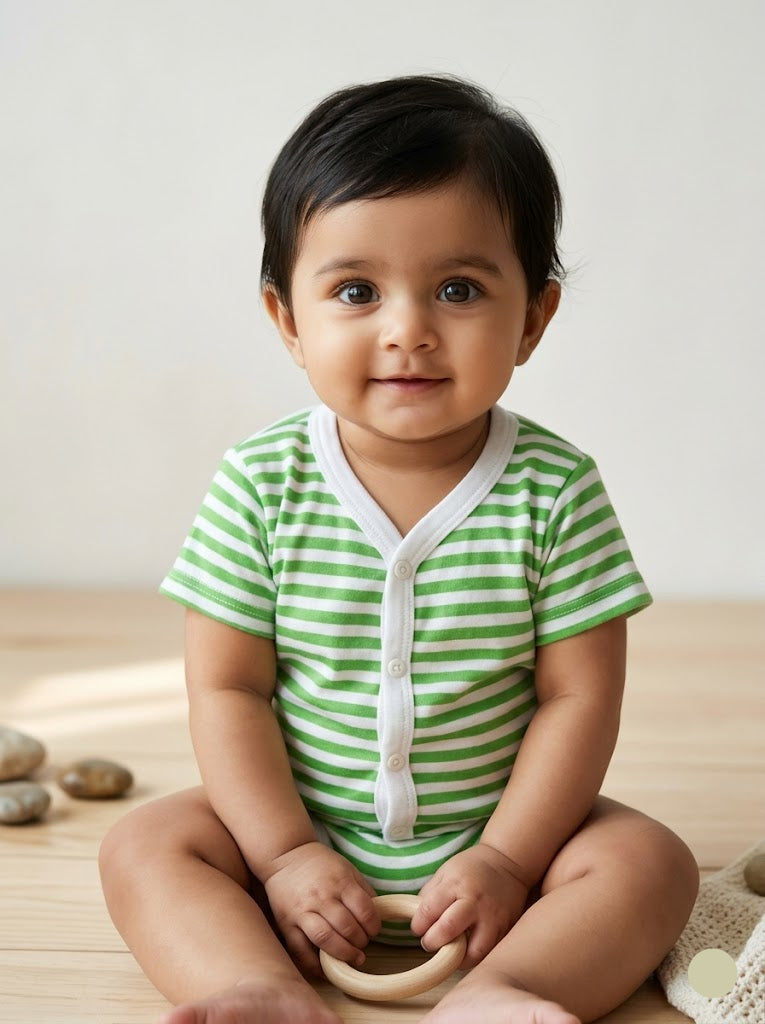 Baby's jabls top - stripes green