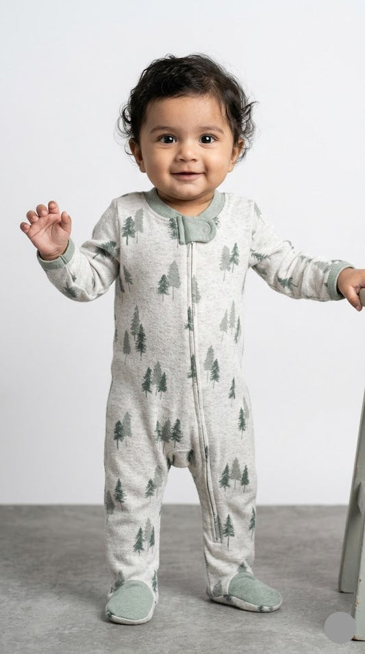 Baby's jumpsuit - green tree