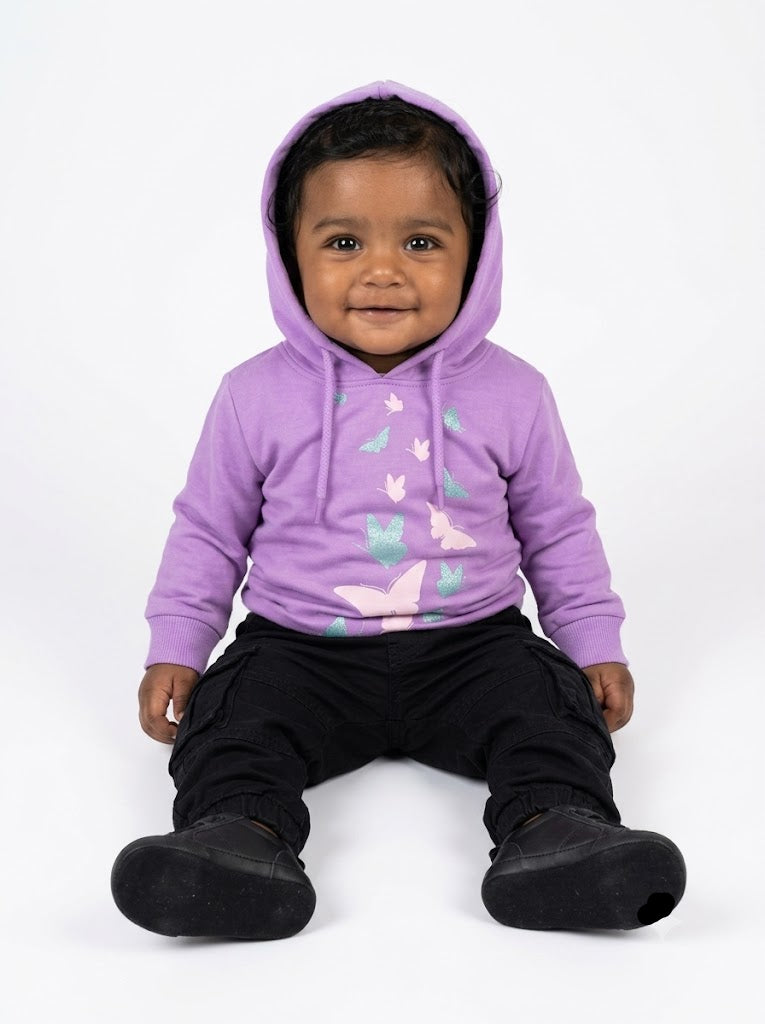 Baby's loop knit hoodie - lav butterfly