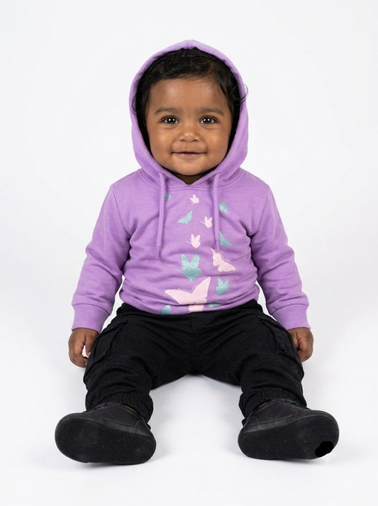 Baby's loop knit hoodie - lav butterfly