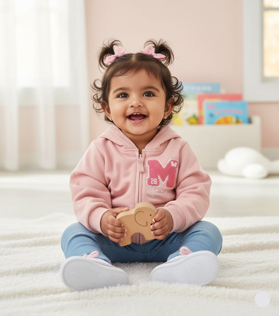 Baby's loop knit hoodie - pink micky