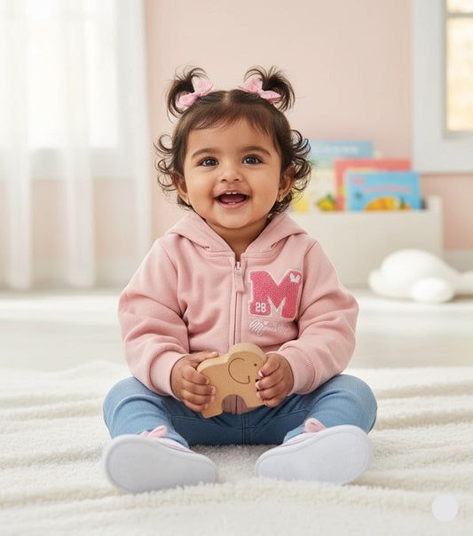 Baby's loop knit hoodie - pink micky