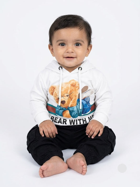 Baby's loop knit hoodie - white bear