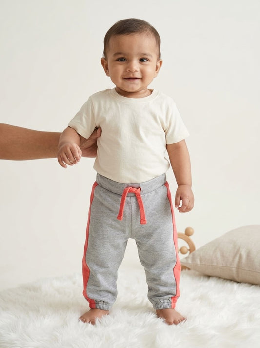 Baby's loop knit pants - grey orange