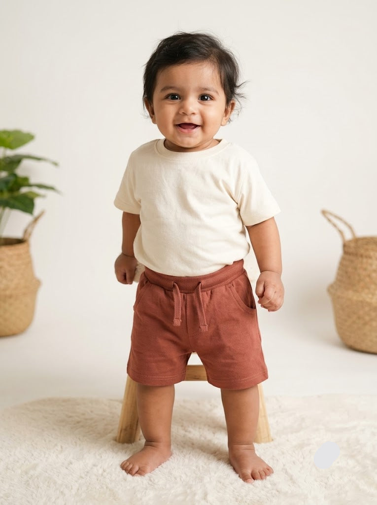Baby's loop knit shorts - terracota