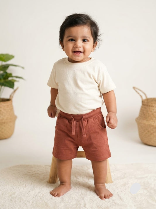 Baby's loop knit shorts - terracota
