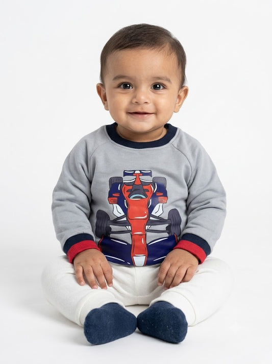 Baby's loop knit t-shirt - grey car