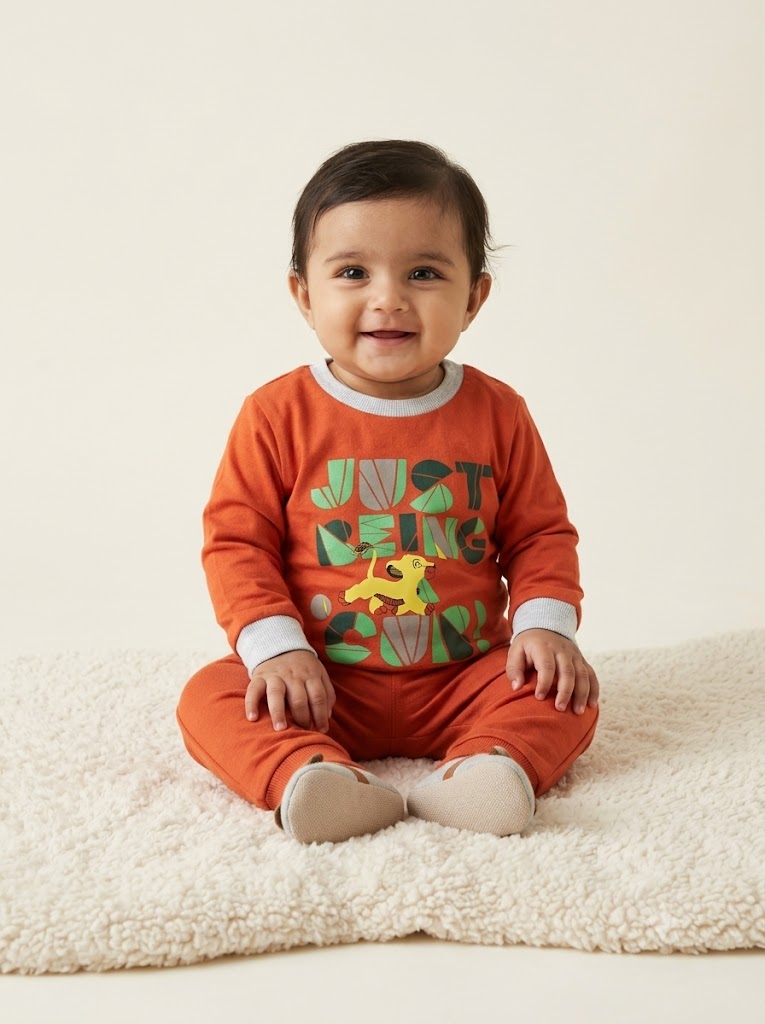 Baby's loop knit t-shirt - orange cubs