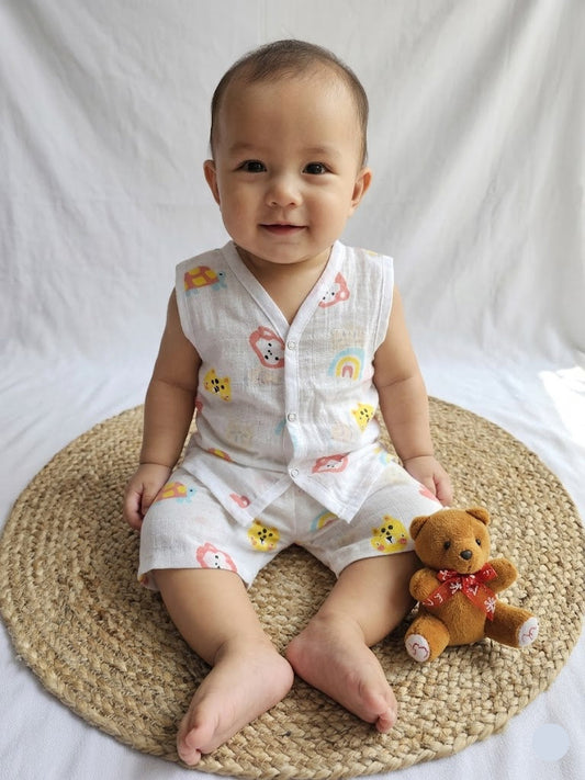 Baby's muslin Co-ord set- Rainbow