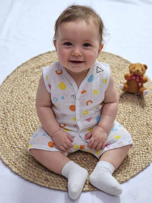 Baby's muslin Co-ord set - Shapes orange