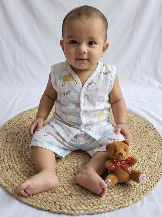 Baby's muslin Co-ord set - Unicorn