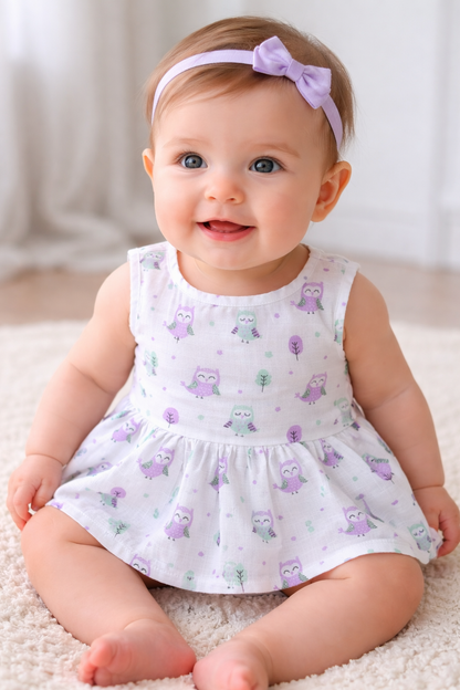 Baby's muslin frock button - Owl