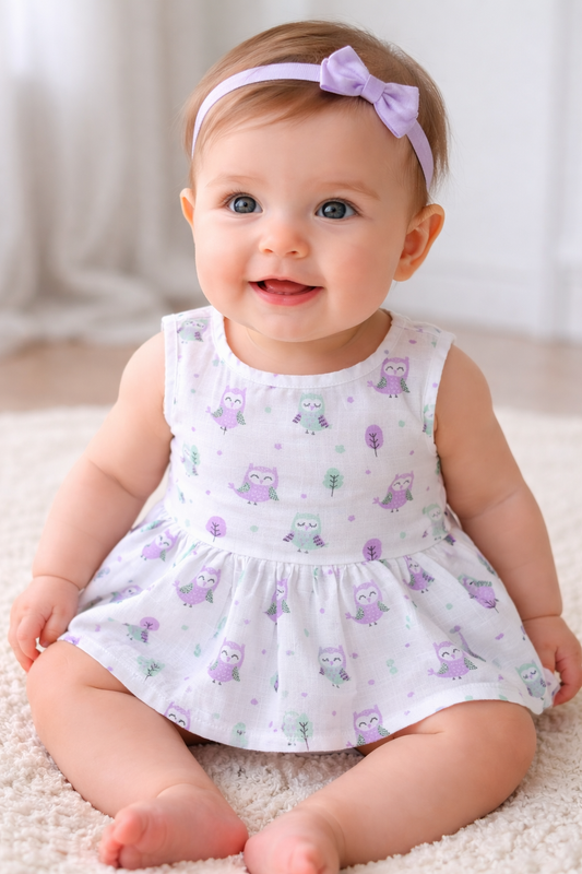 Baby's muslin frock button - Owl