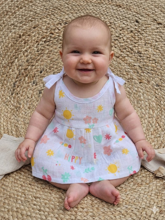 Baby's muslin frock knot -Happy print