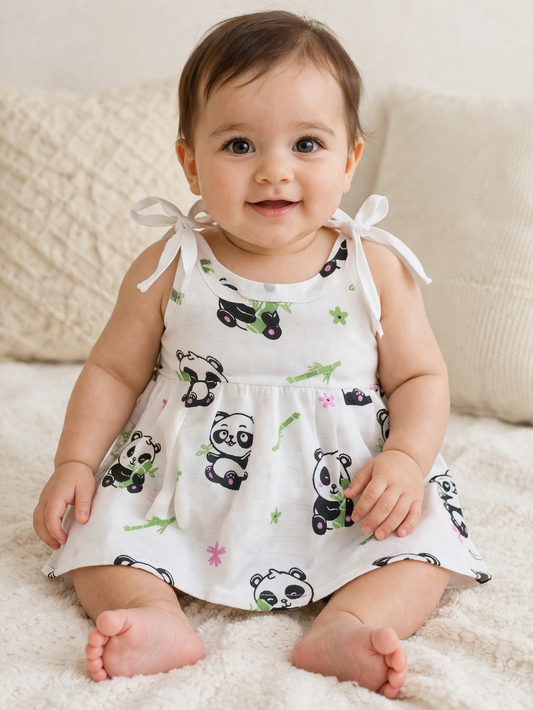 Baby's muslin frock knot - Panda