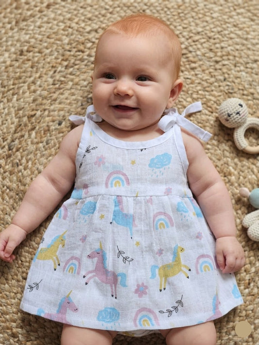 Baby's muslin frock knot - Unicorn