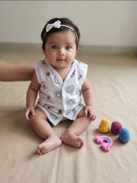 Baby's muslin jabla button - Black leaf