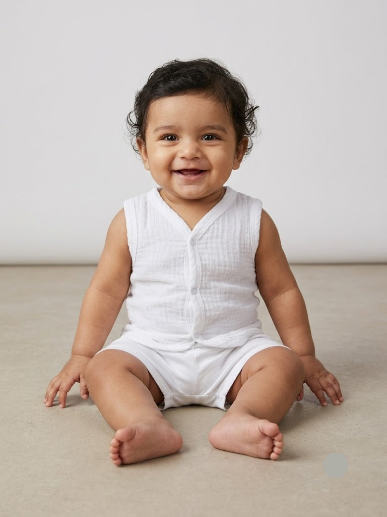 Baby's muslin jabla button - white