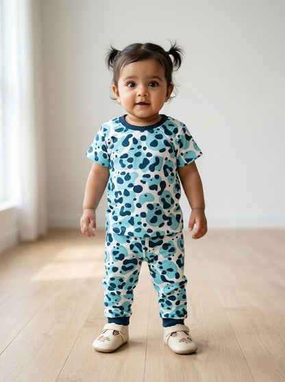 Baby's pant set - blue patches