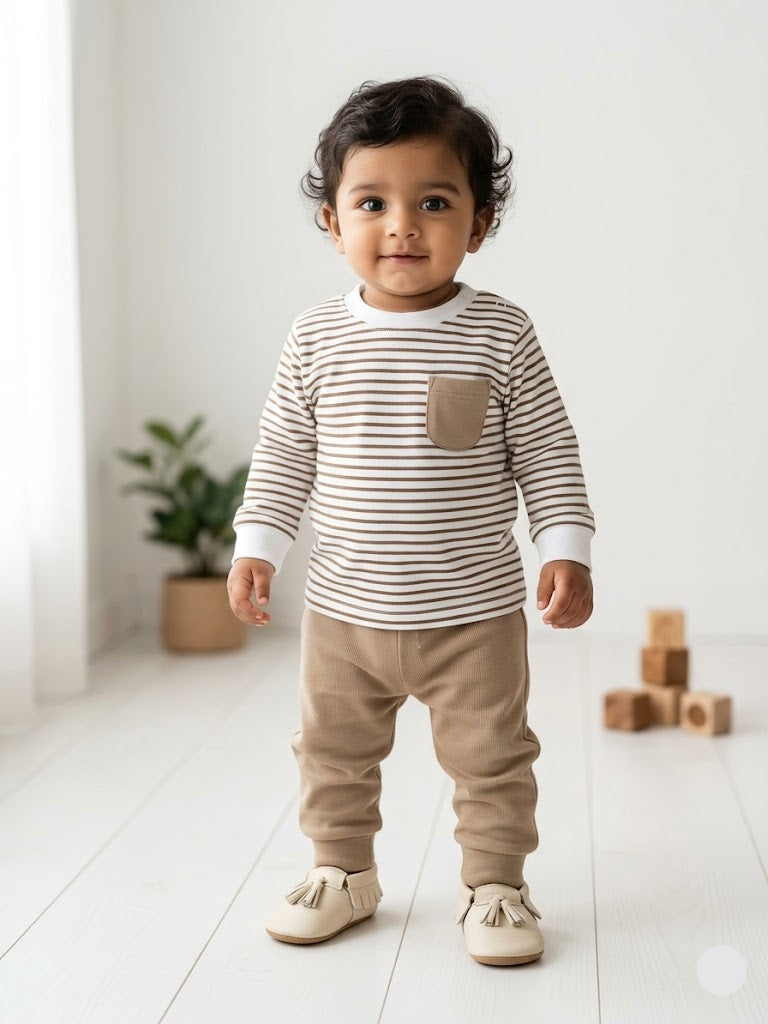 Baby's pant set - brown stripes
