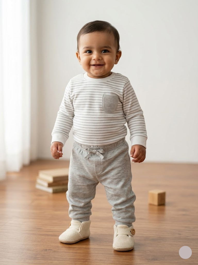 Baby's pant set - grey stripes