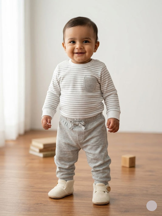 Baby's pant set - grey stripes