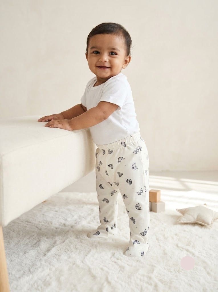 Baby's pants with attached shoe - black rainbow