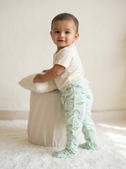 Baby's pants with attached shoe - space elements