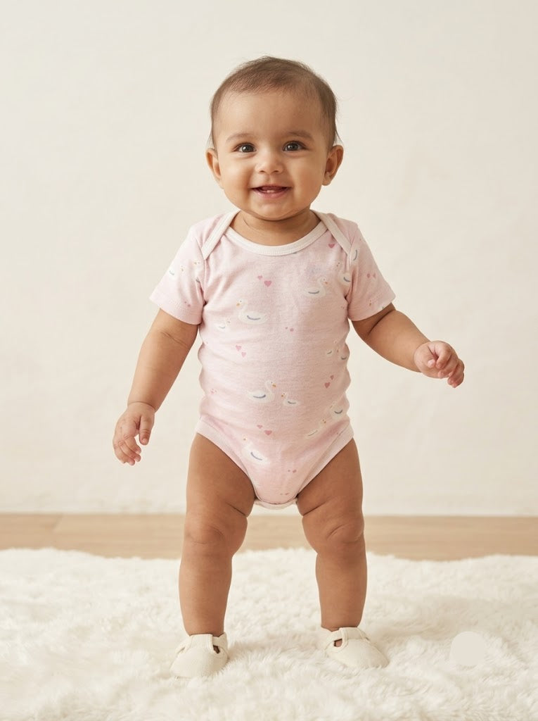Baby's rompers - Pink swan