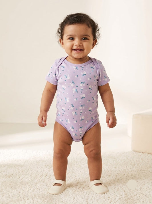 Baby's rompers - Purple with white Flowers