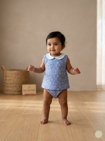 Baby's rompers - blue blossom