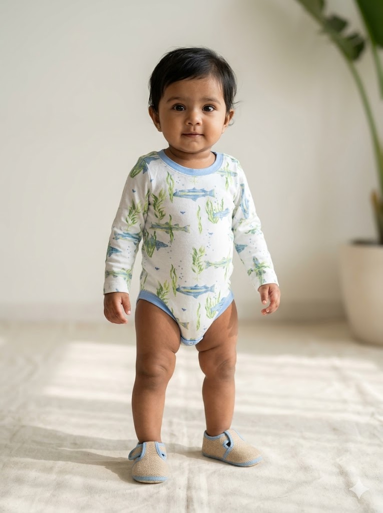 Baby's rompers - fish with grass