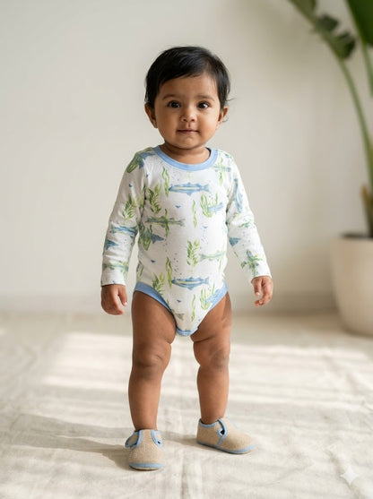 Baby's rompers - fish with grass