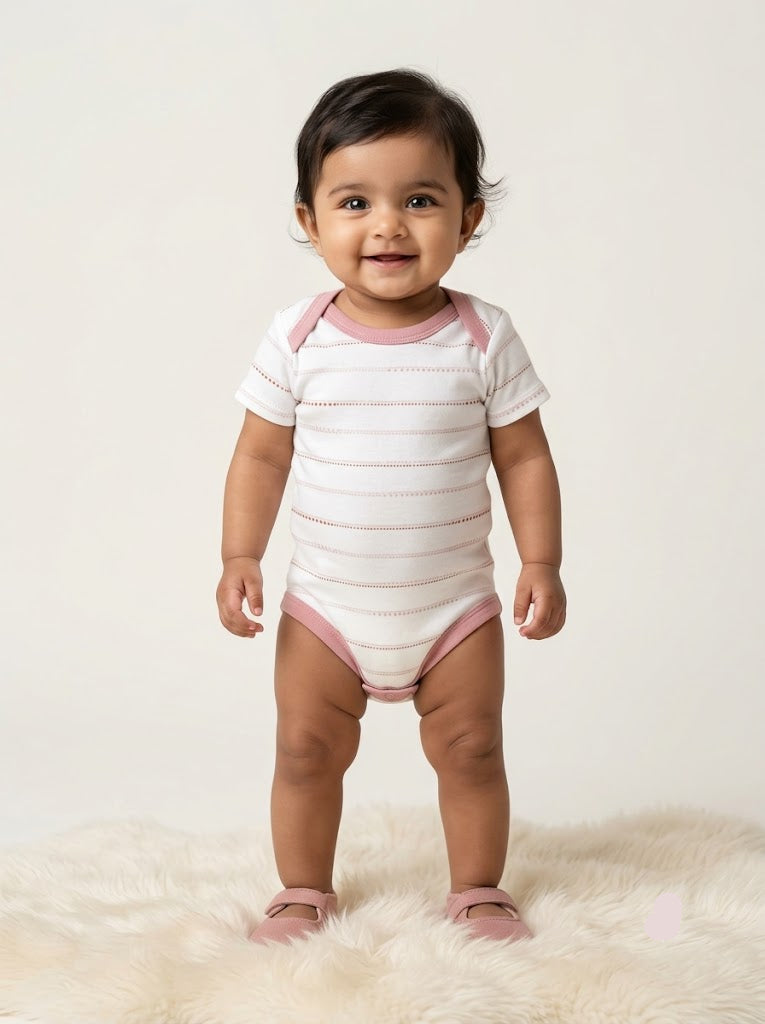Baby's rompers - pink dot lines
