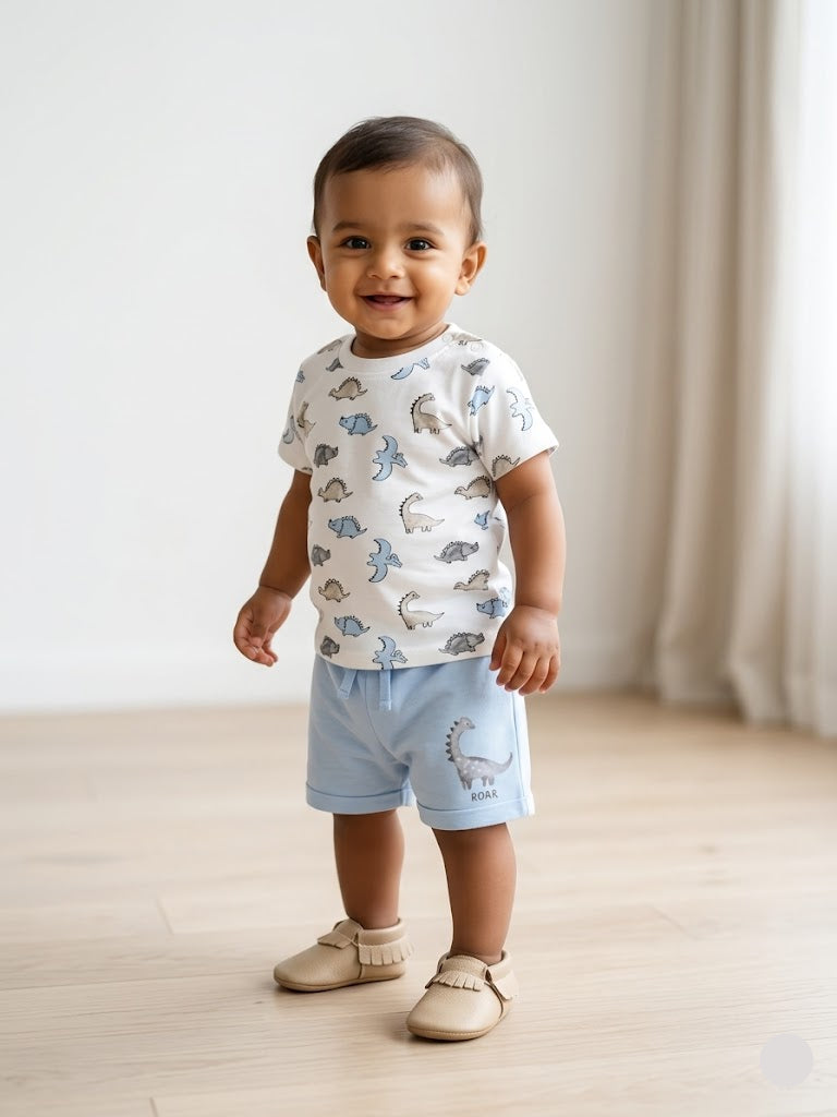 Baby's shorts set - White blue dino