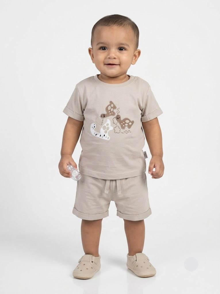 Baby's shorts set - beige dino