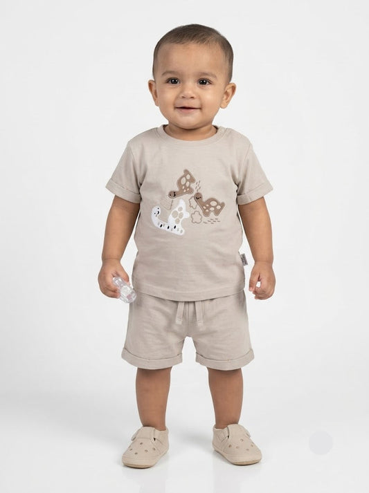 Baby's shorts set - beige dino