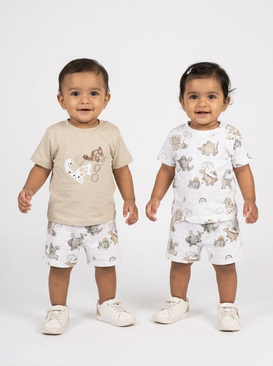 Baby's shorts set - beige dino (3pcs set)