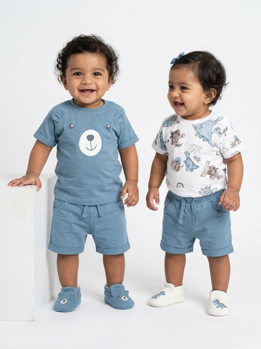 Baby's shorts set - blue bear (3pcs set)