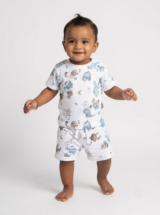 Baby's shorts set - blue dinosaur