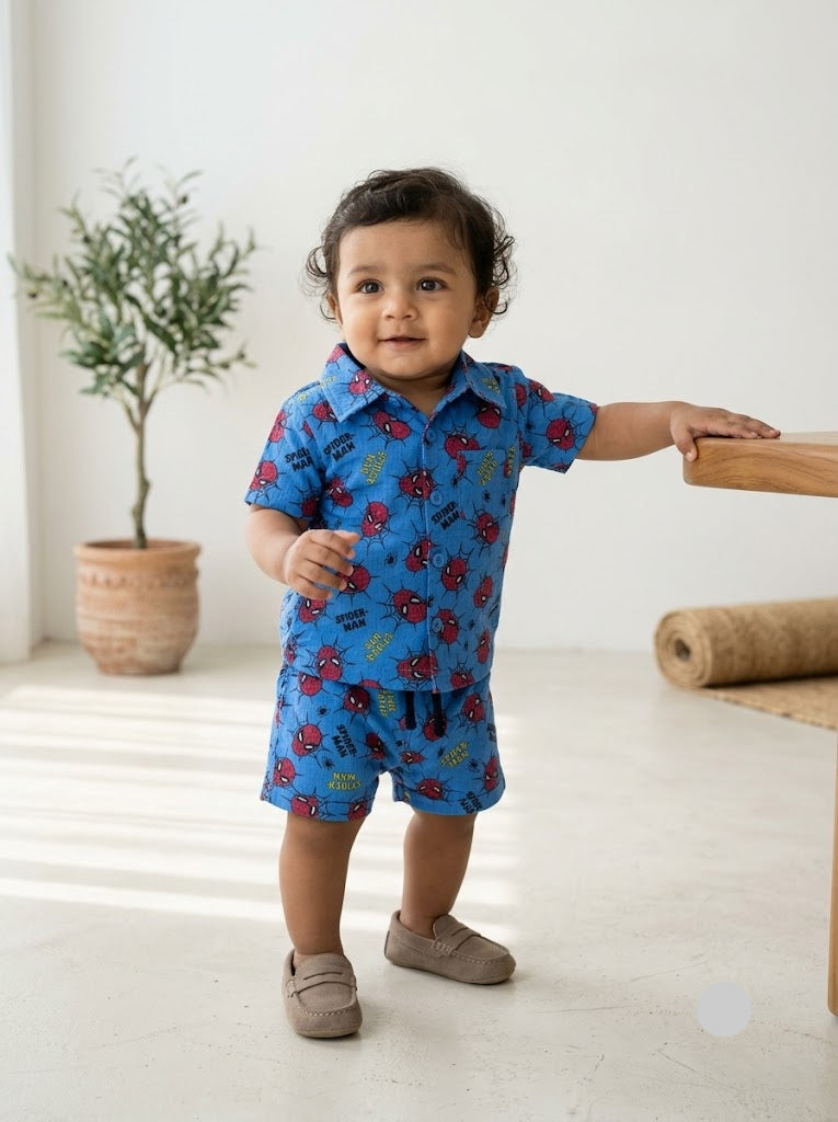 Baby's shorts set - blue spidy