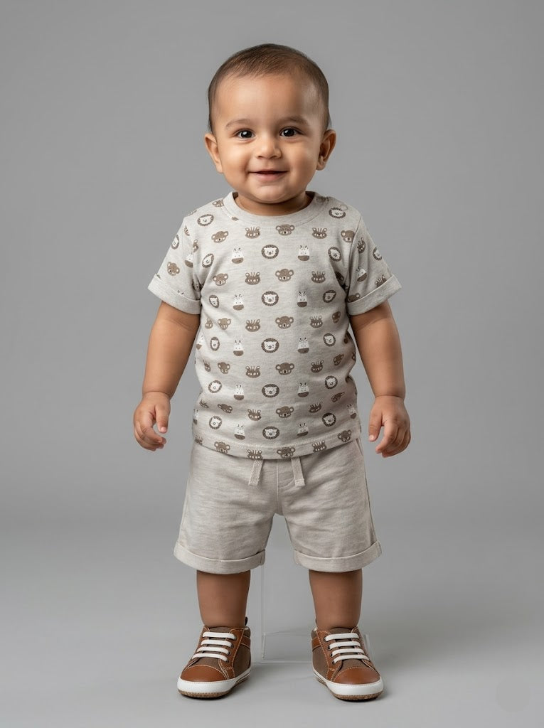 Baby's shorts set - brown animal