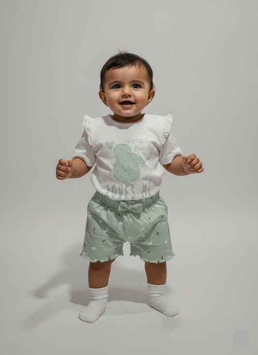 Baby's shorts set - bunny greens