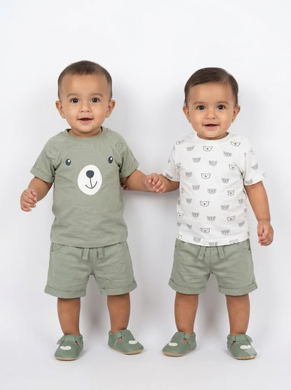 Baby's shorts set - green bear (3pcs set)