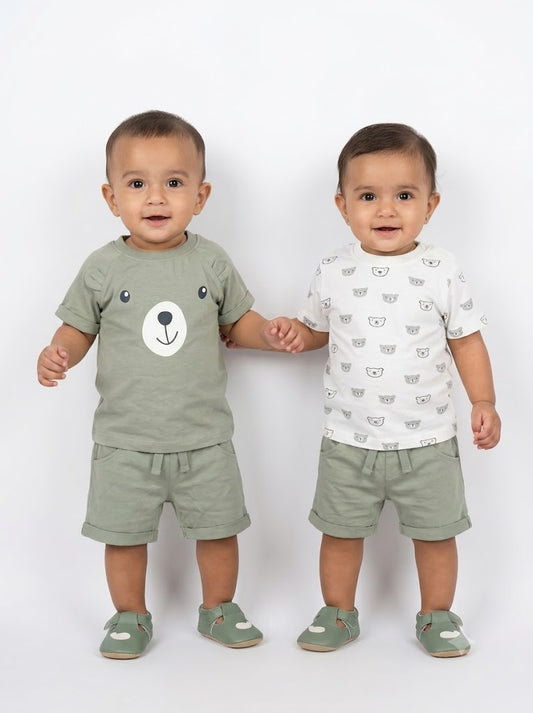 Baby's shorts set - green bear (3pcs set)