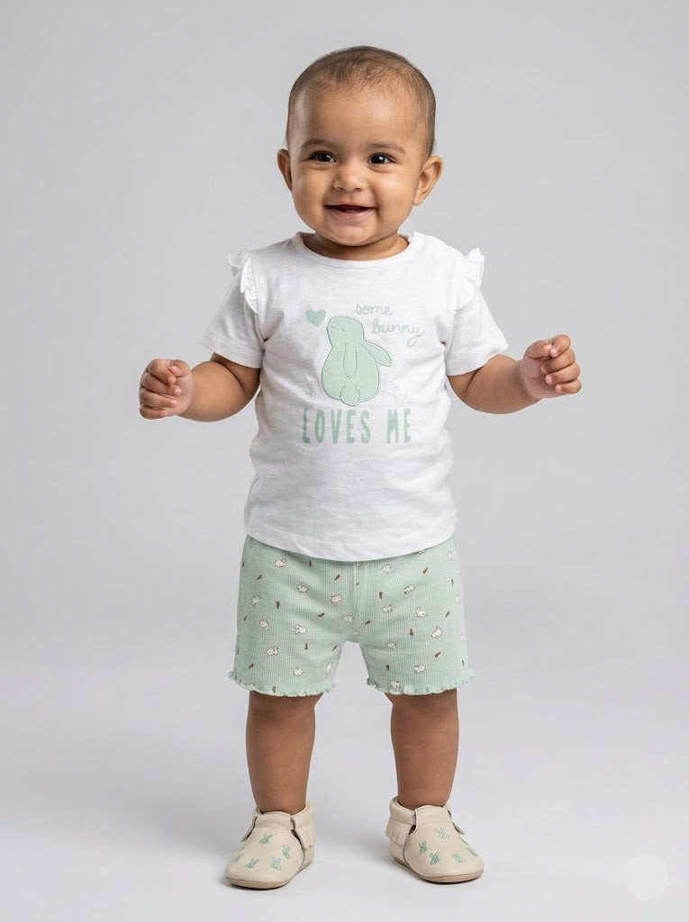 Baby's shorts set - green bunny
