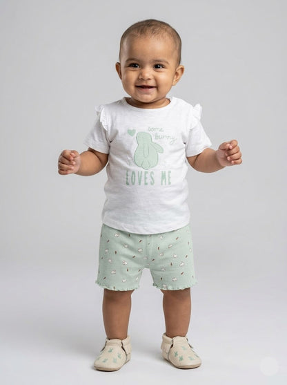 Baby's shorts set - green bunny