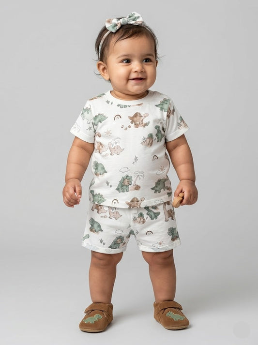Baby's shorts set - green dino