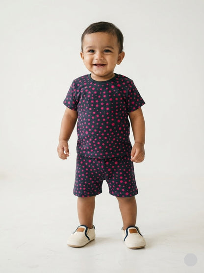 Baby boys printed cotton shorts set with soft breathable fabric